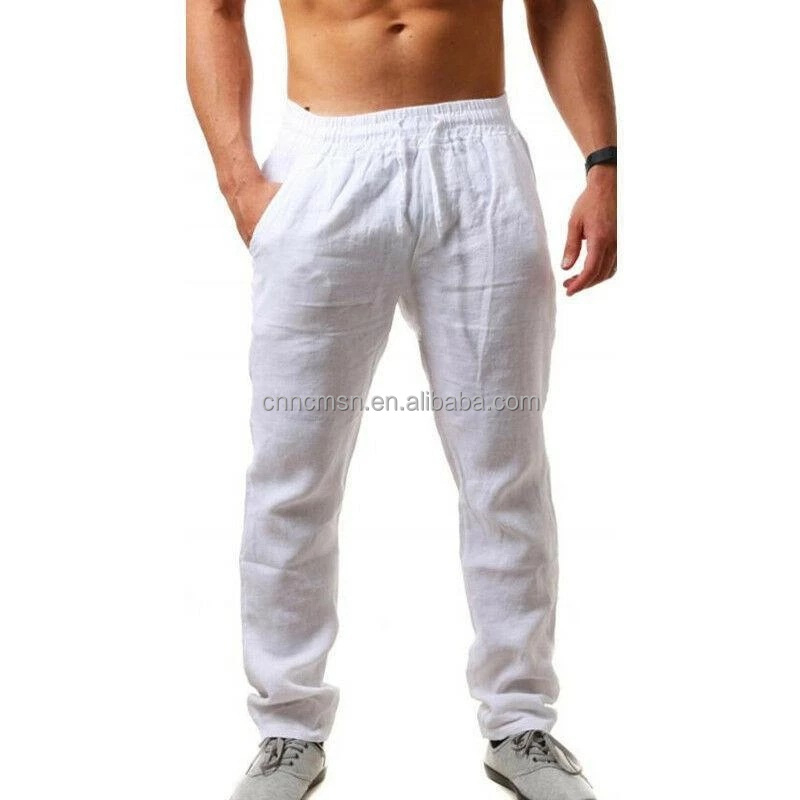 Linenn Clothing Customized Man Casual Lightweight Linen Trousers Elastic Waist Straight Leg Men Pants